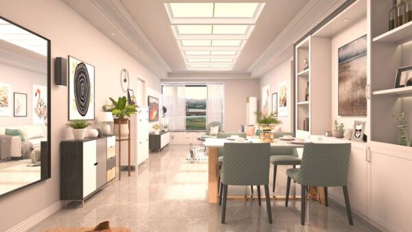 vizualizace virtuálního slunečního okna v obývací místnosti