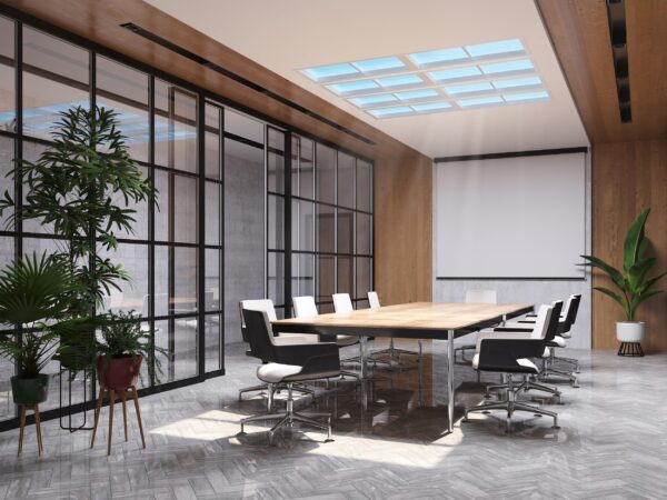 Virtuální sluneční okno v konferenční místnosti