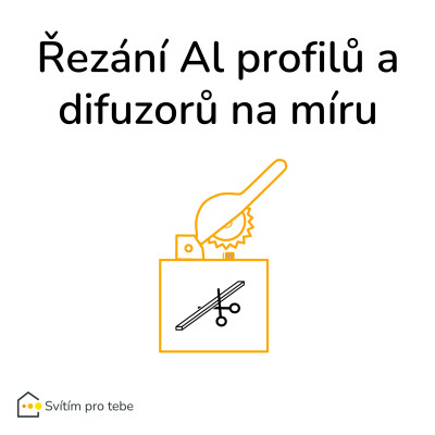 Řezání Al profilu a difuzoru na míru