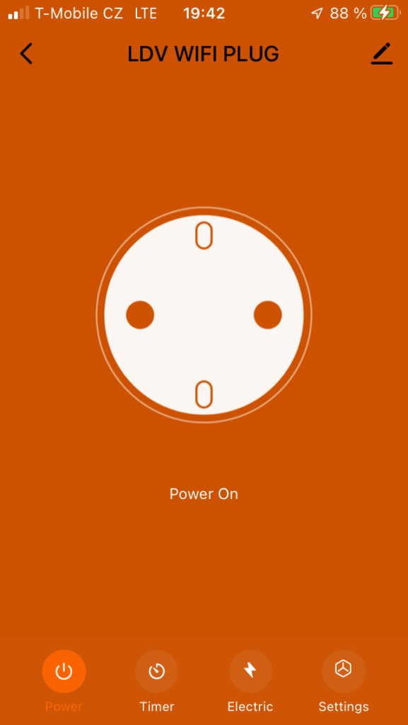 Chytrá zásuvka SUN@Home - stav zapnutá