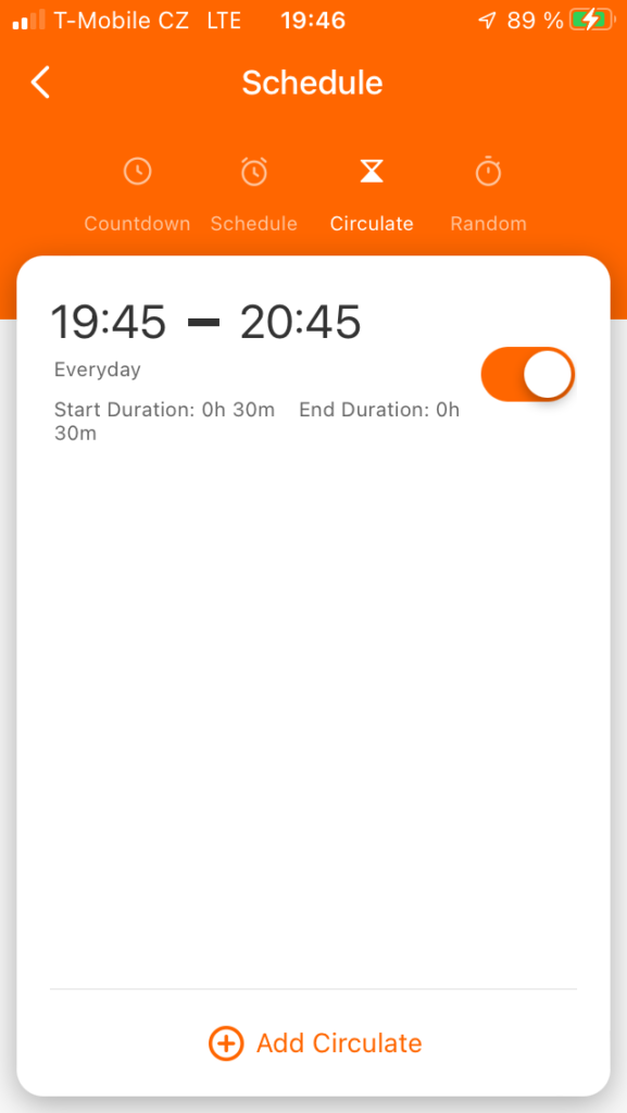 Chytrá zásuvka SUN@Home - nastavení denního cyklu