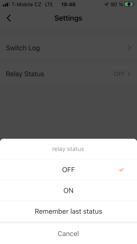 Chytrá zásuvka SUN@Home - nastavení stavu po obnovení